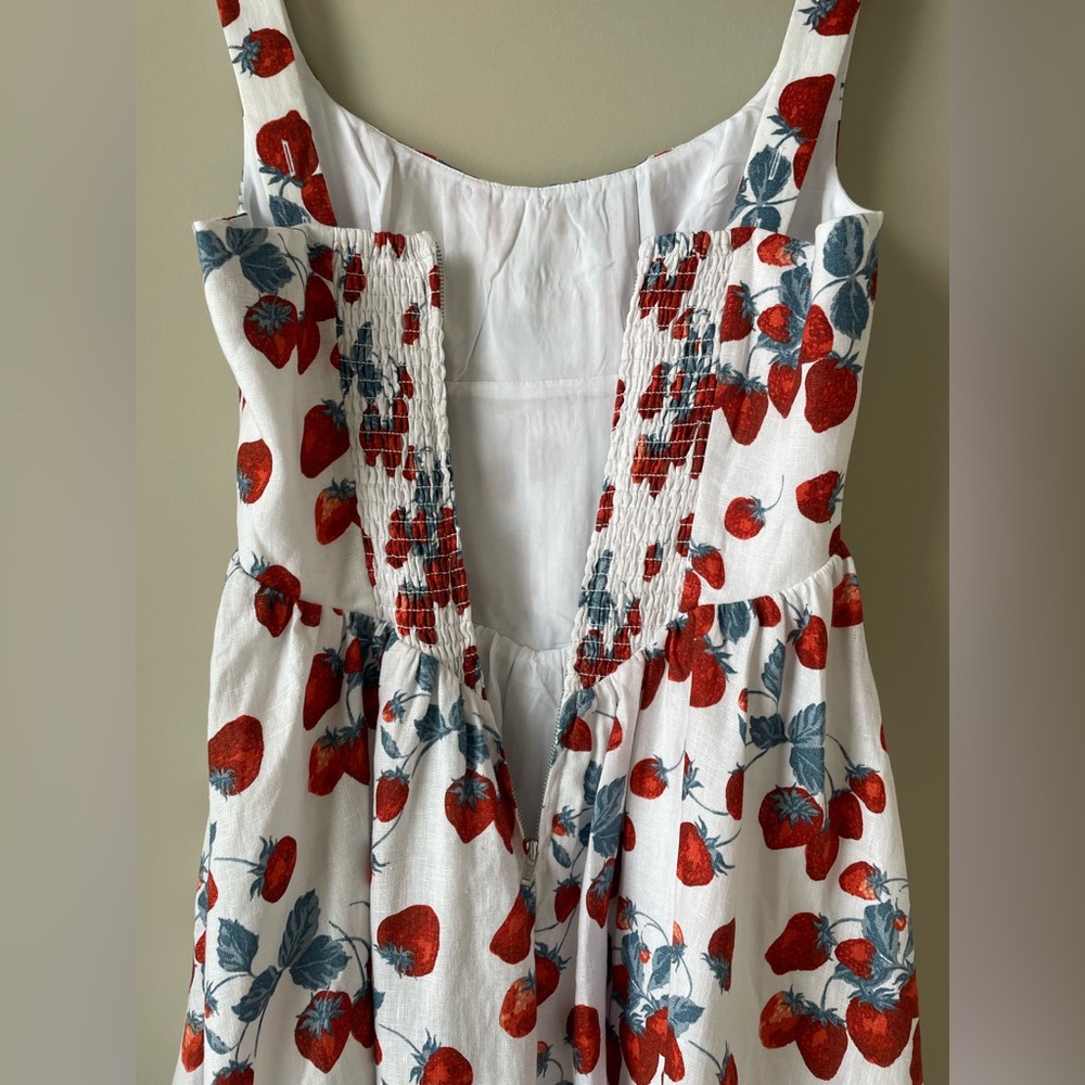 NEW Reformation Balia Midi Linen Dress in Strawberry Jam White Red | size 0 - Picture 12 of 14
